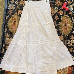 Quince organic white cotton poplin tiered skirt with elastic wais